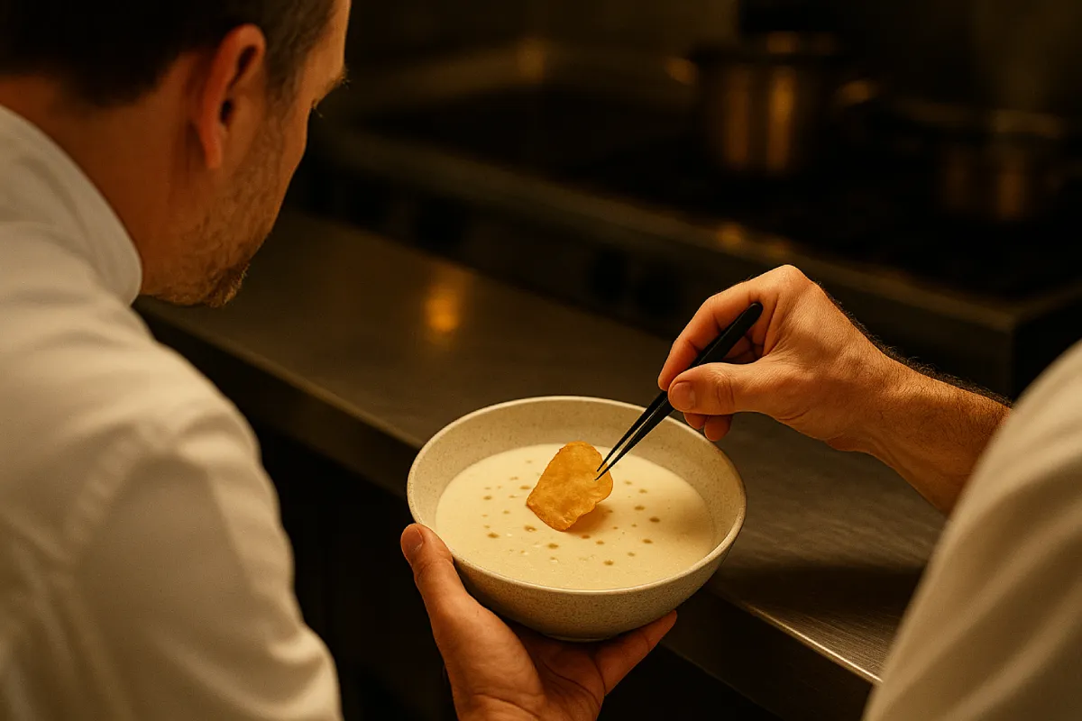 Velouté de topinambour, huile de truffe et chips croustillantes