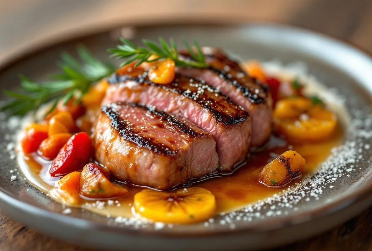 Magret de canard rôti, sauce miel et épices douces de Noël