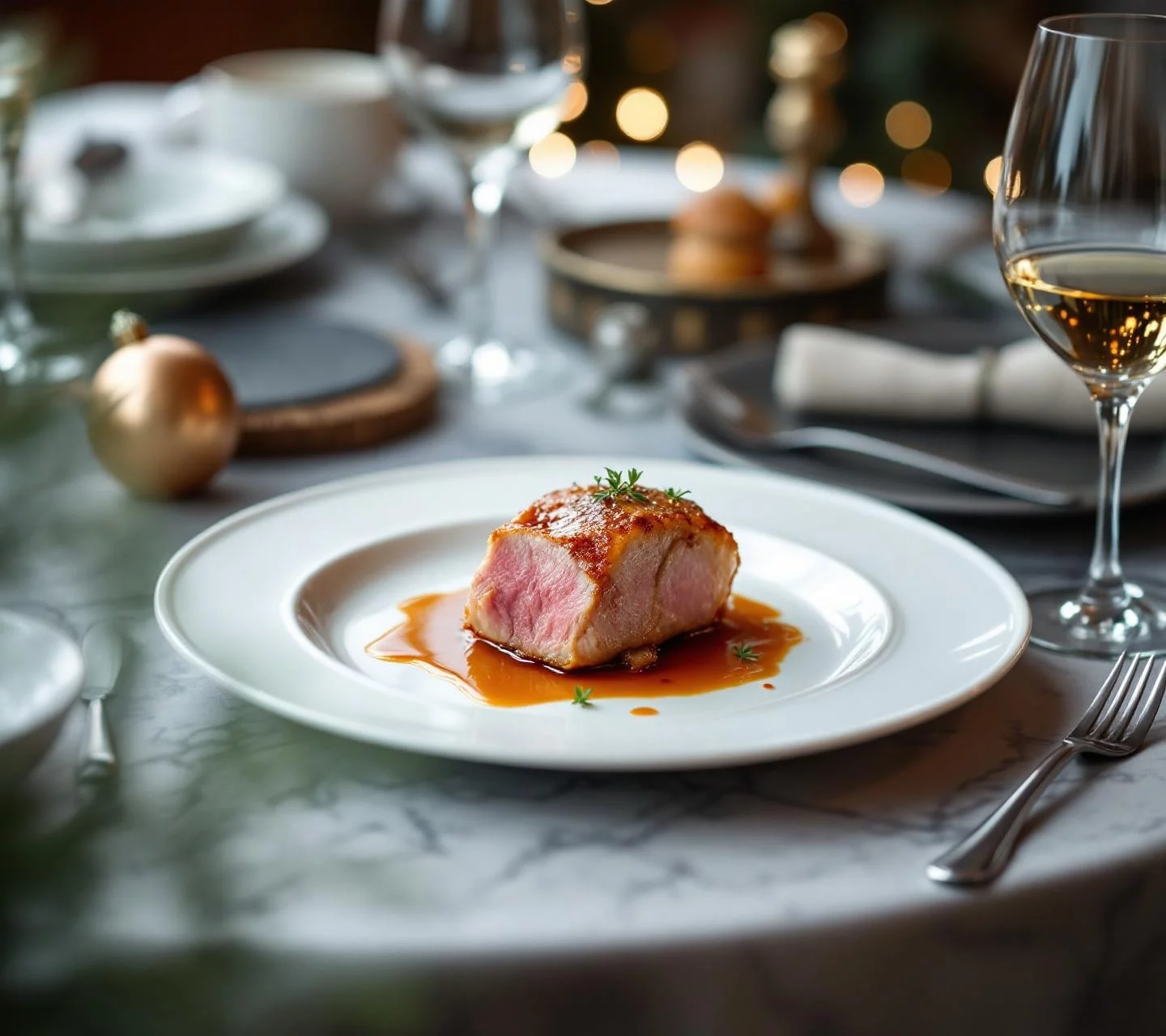 Magret de canard rôti, sauce miel et épices douces de Noël