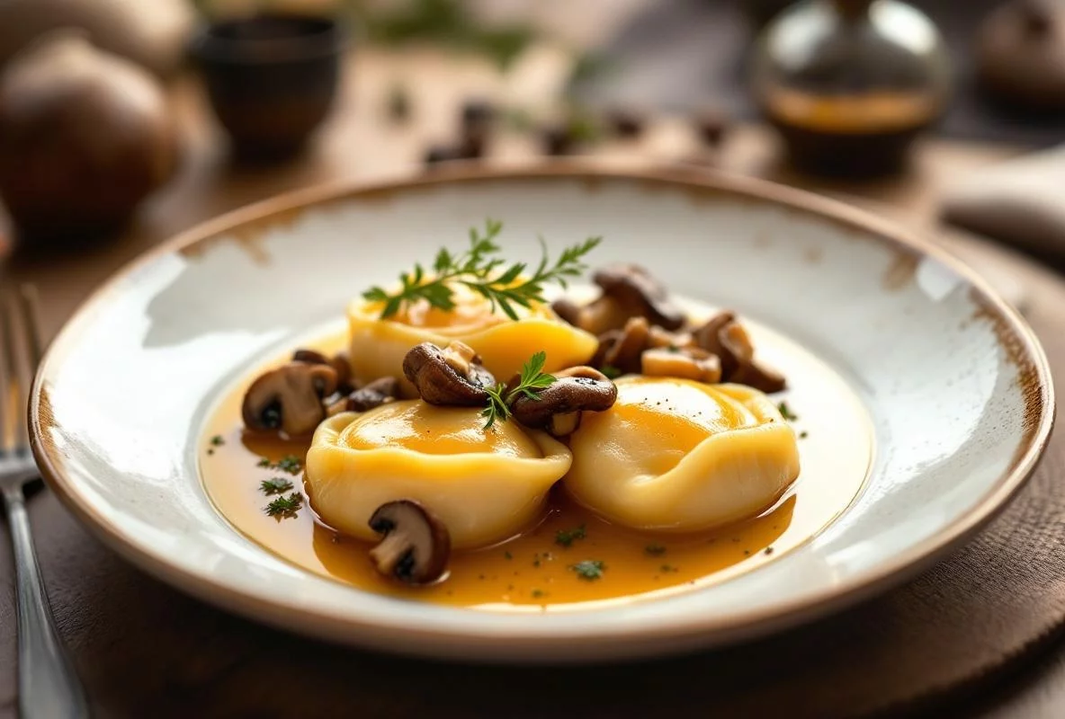 Ravioles de foie gras, bouillon clair aux champignons d’hiver