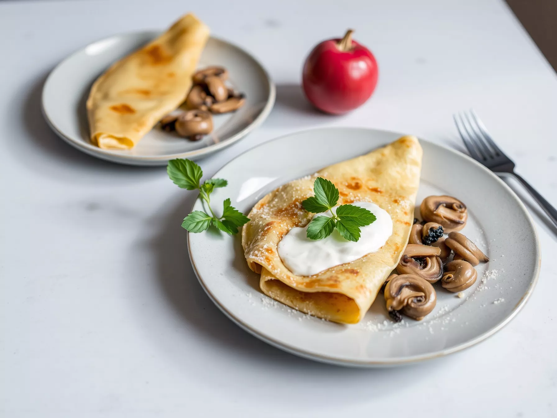 La crêpe parisienne réconfort – champignons, crème infusée et noisette torréfiée