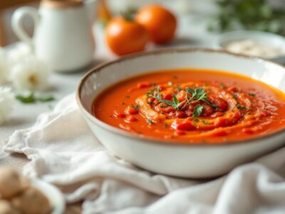Gaspacho de tomates cerises rôties et poivrons fumés : la technique du four pour un velouté d&rsquo;été intense et sain