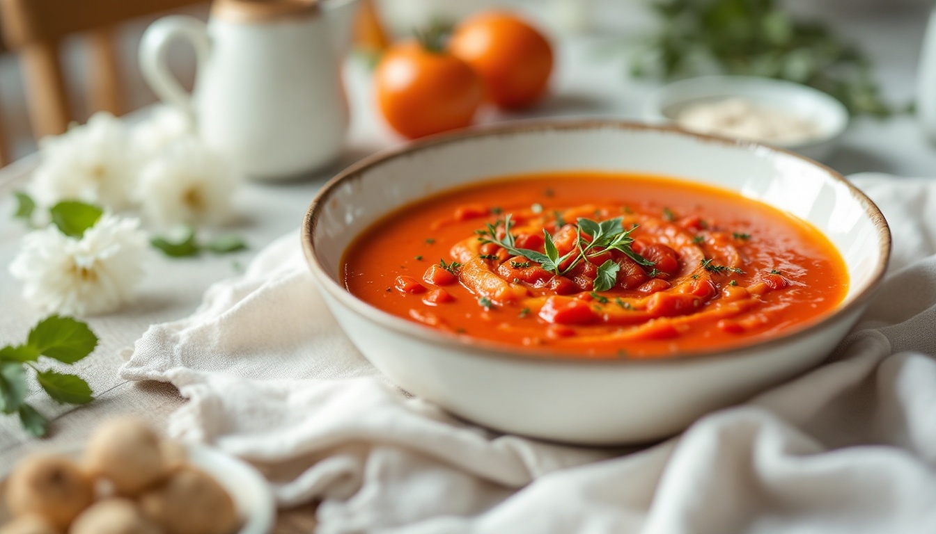 Gaspacho de tomates cerises rôties et poivrons fumés : la technique du four pour un velouté d’été intense et sain